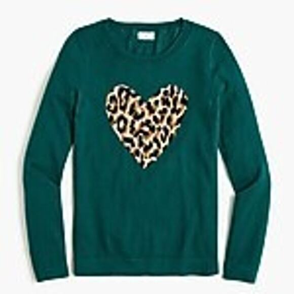 J.Crew Factory Leopard-Heart Teddie Sweater - S - Picture 1 of 4